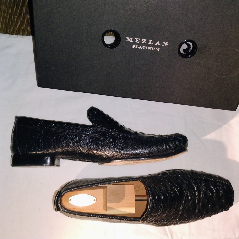 Mezlan Black Woven Leather Slip-On Loafers